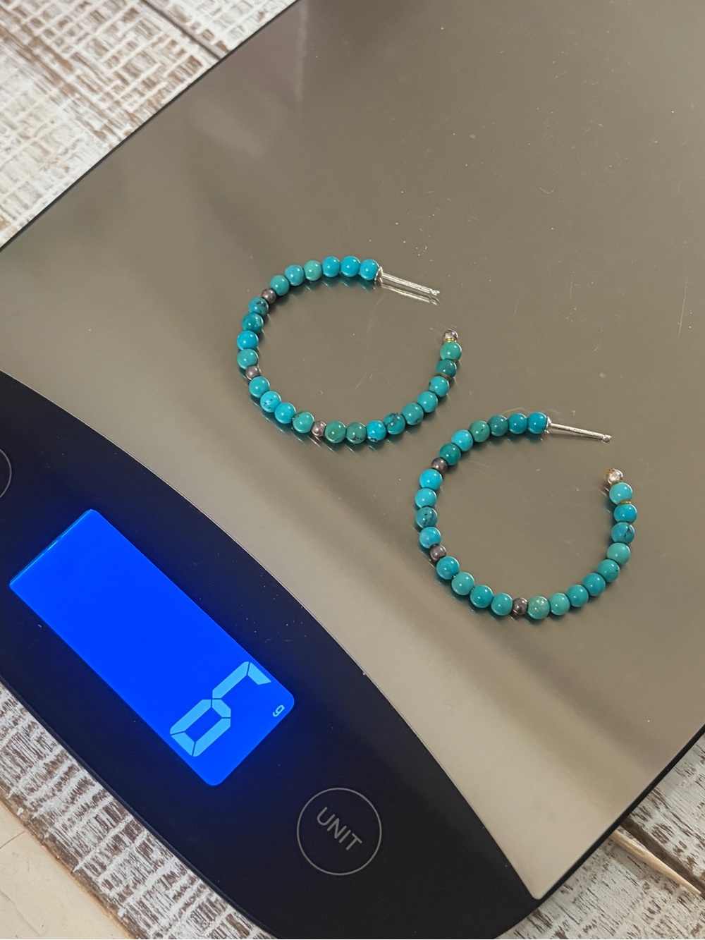 Sterling Turquoise Beaded Hoop Earrings - Picture 7 of 7